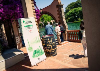 DNSG 2026 event banner displayed beside the pool at the symposium venue in Montbrió del Camp.